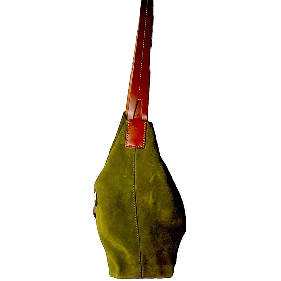 DOONEY BOURKE Olive Green Suede and Brown Leather Hobo Shoulder Bag NWOT - Picture 5 of 17